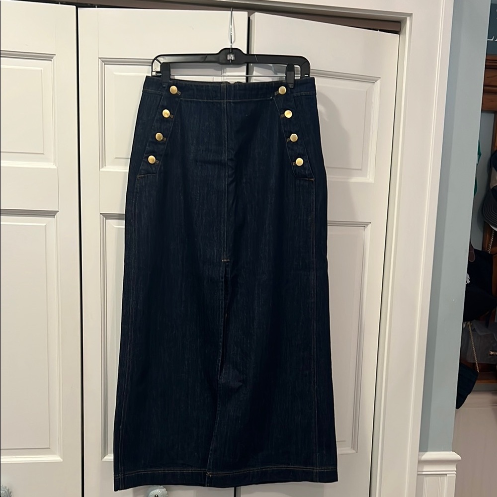 J. Crew Indigo Denim Skirt with Gold Accents